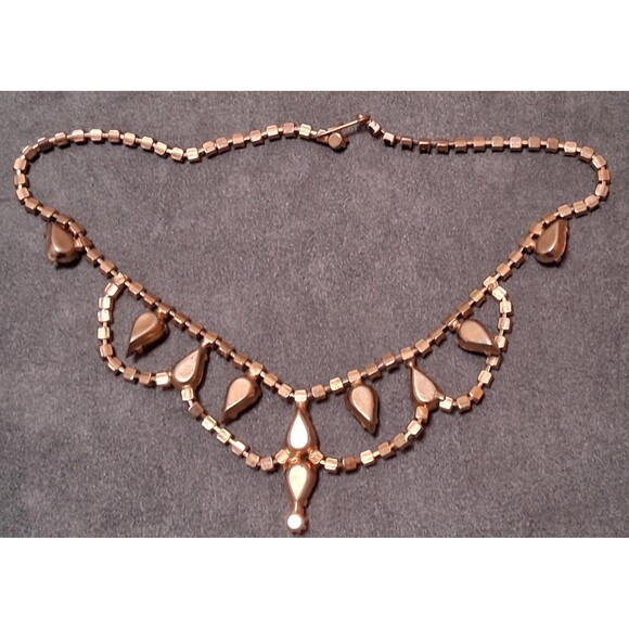 Vintage Topaz Rhinestone Festoon Necklace Teardrop Stones - Picture 5 of 6